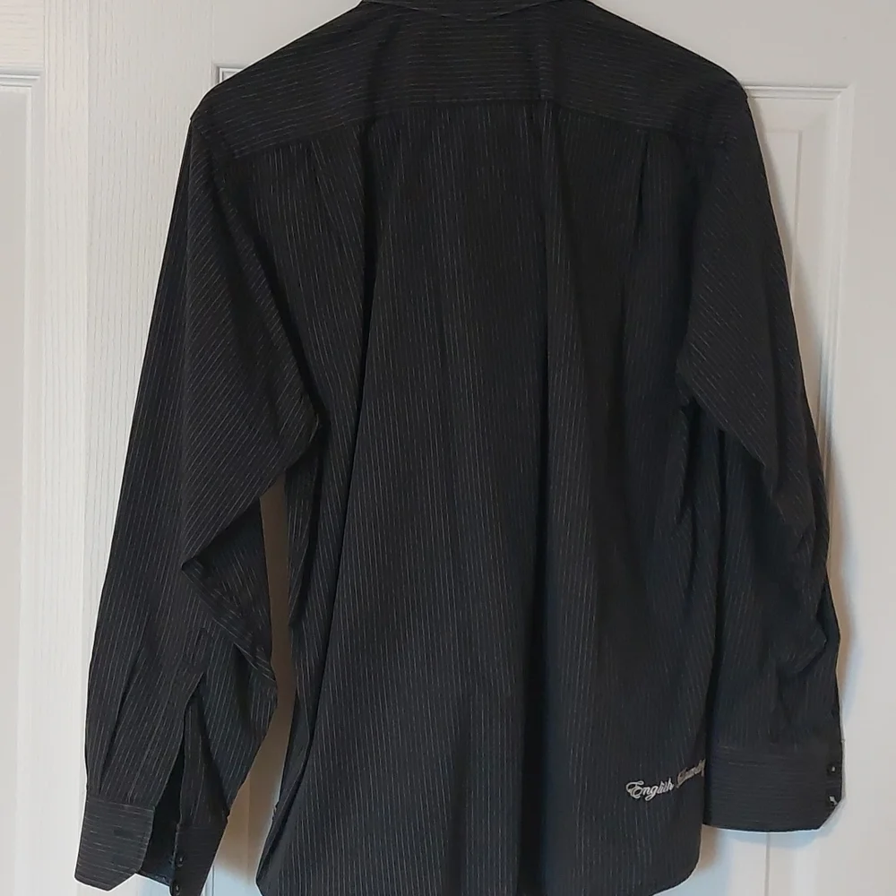 Mens English Laundry dress shirt in black with white pinstripe, size XL - Picture 3 of 9